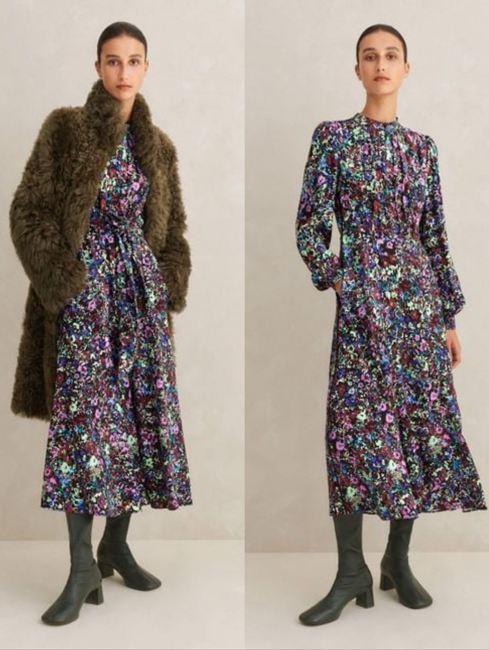 Me+Em Natural Hand-painted Floral Print Midi Dress